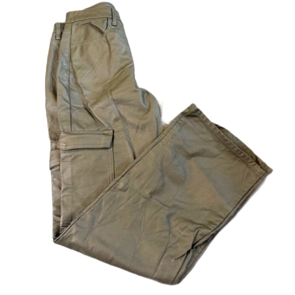 TGLA Cargo Pants Womens Size 5/27 Olive Green Faux Leather Utility Straight Leg